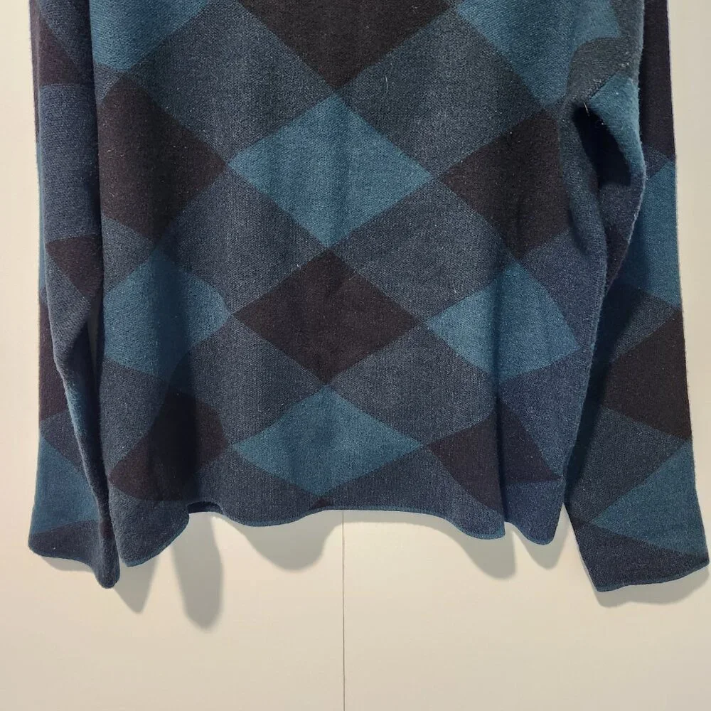 Tahari Green Black Plaid Design Mock Turtleneck Long Sleeve Sweater Large - Picture 5 of 6